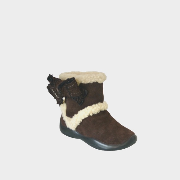 NIB AUTHENTIC PRADA SHEARLING GIRLS BOOTS - Picture 2 of 6